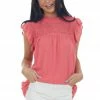 Vanilla Bay Coral Smocked Yoke Ruffle Cap Sleeve Blouse