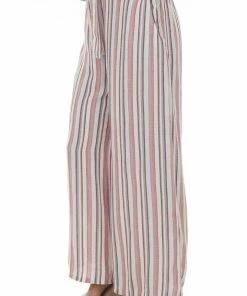 ANGIE Coral Striped Pants With Smocked Waist Tie