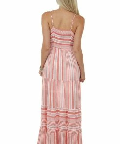 IN LOOM Dresses Coral Striped Sleeveless Surplice Maxi Dress