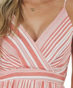 IN LOOM Dresses Coral Striped Sleeveless Surplice Maxi Dress