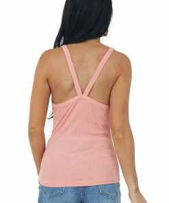 ZENANA Coral V Neck Stretchy Ribbed Fitted Tank Top Tops