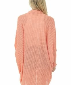 FSL APPAREL Coral Waffle Knit 3-4 Sleeve Cardigan With Cocoon Hem Bright & Colorful Tops