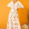 Entro Coral Floral Print Short Sleeve Maxi Dress 2 Entro Coral Floral Print Short Sleeve Maxi Dress