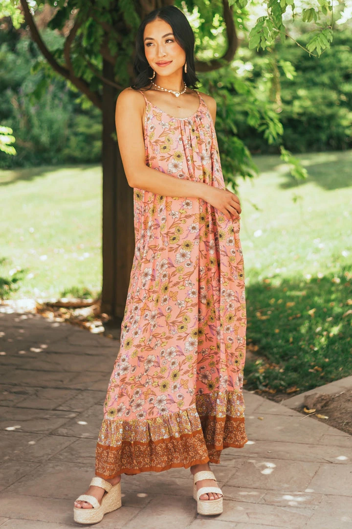 Kori America Coral Floral Print Sleeveless Maxi Dress Dresses 4 Kori America Coral Floral Print Sleeveless Maxi Dress Dresses