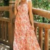 She + Sky Coral Floral Print Sweetheart Neck Maxi Dress Dresses