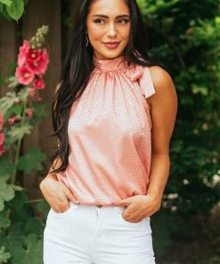 Miss Sparkling Coral Leopard Satin Halter Top With Tie Strap