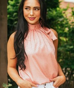 Miss Sparkling Coral Leopard Satin Halter Top With Tie Strap