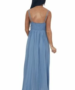 Cozy Co. Cornflower Crochet Bodice V Neck Woven Maxi Dress 12 Cozy Co. Cornflower Crochet Bodice V Neck Woven Maxi Dress