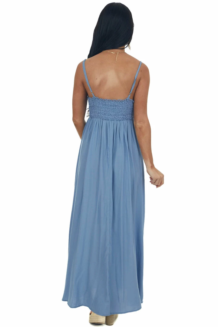 Cozy Co. Cornflower Crochet Bodice V Neck Woven Maxi Dress 7 Cozy Co. Cornflower Crochet Bodice V Neck Woven Maxi Dress