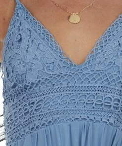 Cozy Co. Cornflower Crochet Bodice V Neck Woven Maxi Dress 13 Cozy Co. Cornflower Crochet Bodice V Neck Woven Maxi Dress