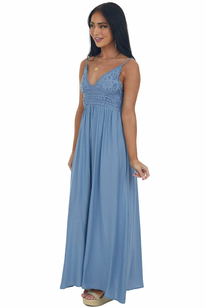 Cozy Co. Cornflower Crochet Bodice V Neck Woven Maxi Dress 6 Cozy Co. Cornflower Crochet Bodice V Neck Woven Maxi Dress