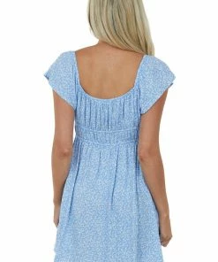 Lush Clothing Cornflower Ditsy Floral Short Ruffle Sleeve Dress Dresses