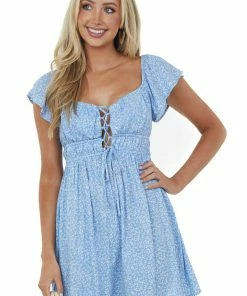 Lush Clothing Cornflower Ditsy Floral Short Ruffle Sleeve Dress Dresses