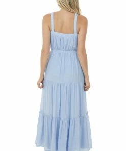 Allie Rose Cornflower Elastic Halter Neck Tiered Maxi Dress Dresses