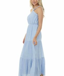 Allie Rose Cornflower Elastic Halter Neck Tiered Maxi Dress Dresses