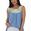 Haptics Tops Cornflower Ribbed Sleeveless Medallion Print Top