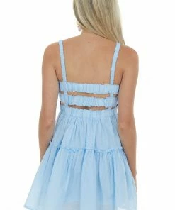HYFVE Cornflower Smocked Sleeveless Tiered Mini Dress Dresses 12 HYFVE Cornflower Smocked Sleeveless Tiered Mini Dress Dresses