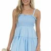 HYFVE Cornflower Smocked Sleeveless Tiered Mini Dress Dresses