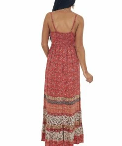 ANGIE Cranberry Floral Print Sleeveless Maxi Dress Dresses