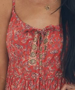 ANGIE Cranberry Floral Print Sleeveless Maxi Dress Dresses