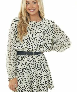 Umgee Dresses Cream Cheetah Print Drop Waist Blouson Dress