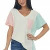 Hailey & Co Cream Colorblock Knit Top With Chest Pocket