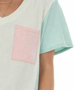 Hailey & Co Cream Colorblock Knit Top With Chest Pocket