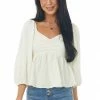 Entro Cream Floral Textured Babydoll Blouse