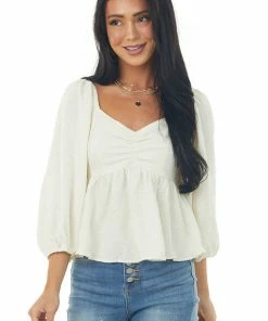 Entro Cream Floral Textured Babydoll Blouse