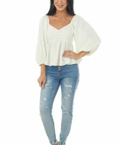 Entro Cream Floral Textured Babydoll Blouse