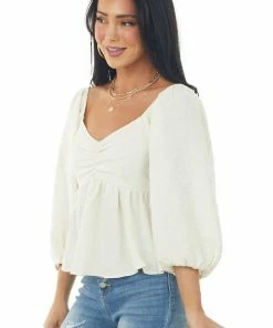 Entro Cream Floral Textured Babydoll Blouse