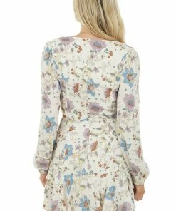 Sweet Lemon Cream Floral V Neck Long Sleeve Zip Up Dress Dresses 12 Sweet Lemon Cream Floral V Neck Long Sleeve Zip Up Dress Dresses