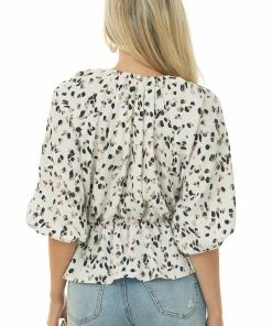 Gilli Cream Patterned Dolman Sleeve Blouse With Elastic Waist Tops 13 Gilli Cream Patterned Dolman Sleeve Blouse With Elastic Waist Tops