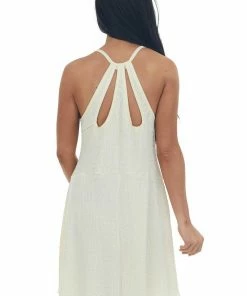 Umgee Cream Puckered Knit Lace Halter Neck Dress Dresses