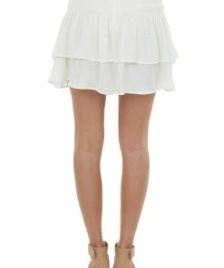 Glam Cream Ruched Ruffle Overlay Woven Mini Skirt 9 Glam Cream Ruched Ruffle Overlay Woven Mini Skirt