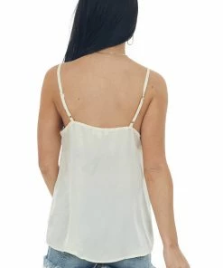 Umgee Cream Sheen Draped Neck Adjustable Strap Cami