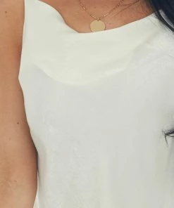 Umgee Cream Sheen Draped Neck Adjustable Strap Cami