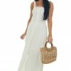 Vanilla Bay Cream Smocked Bodice Front Slit Maxi Dress Dresses