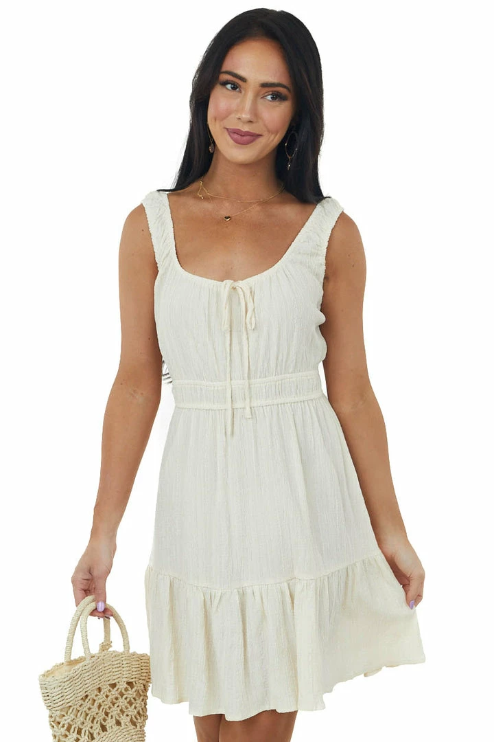 Lush Clothing Cream Smocked Waist Textured Mini Tank Dress Dresses 3 Lush Clothing Cream Smocked Waist Textured Mini Tank Dress Dresses