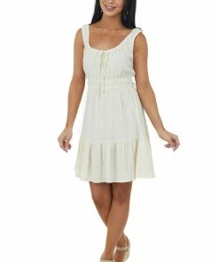 Lush Clothing Cream Smocked Waist Textured Mini Tank Dress Dresses 10 Lush Clothing Cream Smocked Waist Textured Mini Tank Dress Dresses