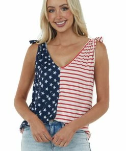BiBi Cream Stars And Stripes Tank Top With Tie Straps