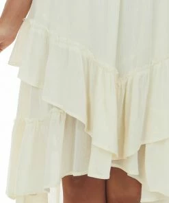 Umgee Cream Strapless Smocked Ruffle Hem Dress