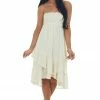 Umgee Cream Strapless Smocked Ruffle Hem Dress