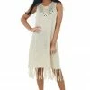 Umgee Dresses Cream Tassel Hemline Crochet Knit Midi Dress