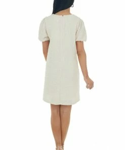 Very J Cream Textured Metallic Threaded Shift Dress Dresses 24 Very J Cream Textured Metallic Threaded Shift Dress Dresses