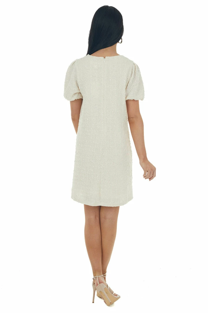 Very J Cream Textured Metallic Threaded Shift Dress Dresses 9 Very J Cream Textured Metallic Threaded Shift Dress Dresses