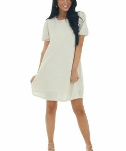 Very J Cream Textured Metallic Threaded Shift Dress Dresses 21 Very J Cream Textured Metallic Threaded Shift Dress Dresses