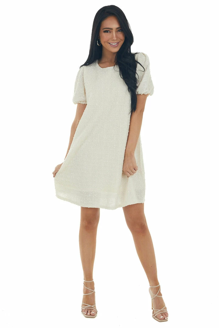 Very J Cream Textured Metallic Threaded Shift Dress Dresses 6 Very J Cream Textured Metallic Threaded Shift Dress Dresses