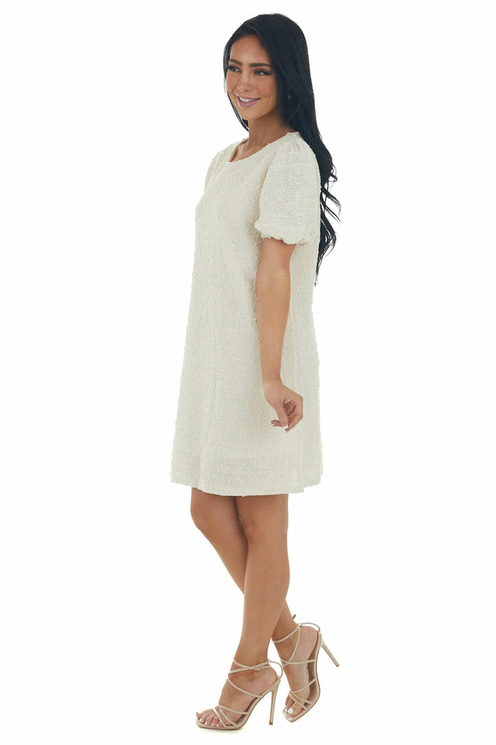 Very J Cream Textured Metallic Threaded Shift Dress Dresses 8 Very J Cream Textured Metallic Threaded Shift Dress Dresses