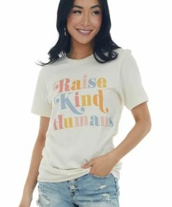 Blume+Co Tops Cream 'Raise Kind Humans' Graphic Tee Shirt